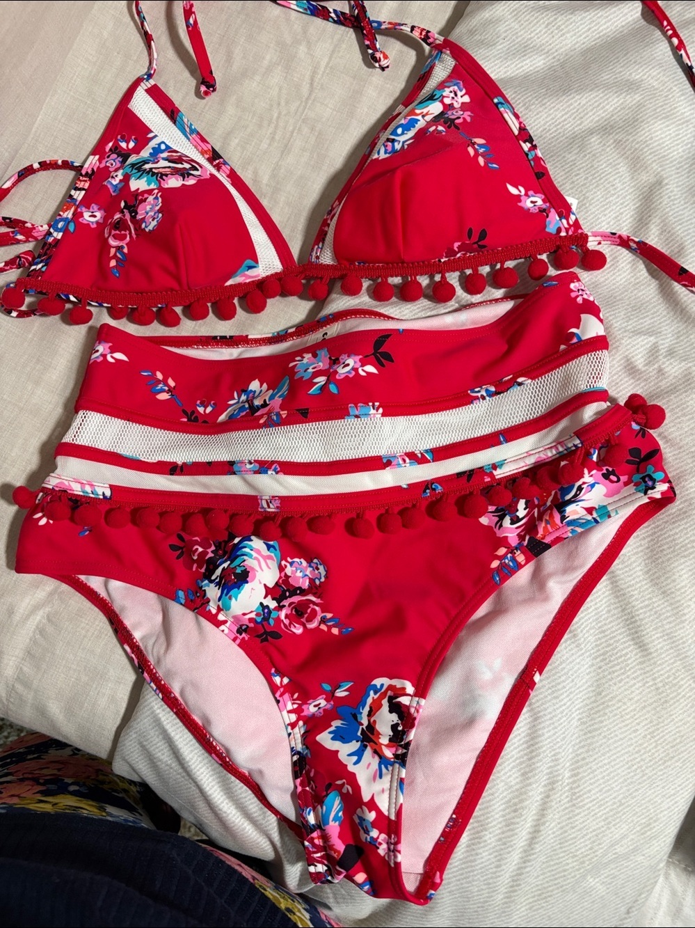 COCOSHIP Red Floral Halter Bikini Top and bottom Size 8